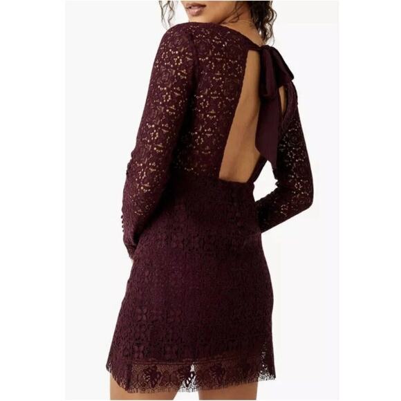 Free People Honey Honey Lace Long Sleeve Mini Dress in Potent - Picture 1 of 5